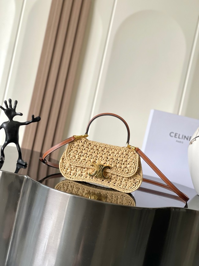 celine TEEN CELINE LOLA IN RAFFIA EFFECT TEXTILE 119533 NATURAL / TAN