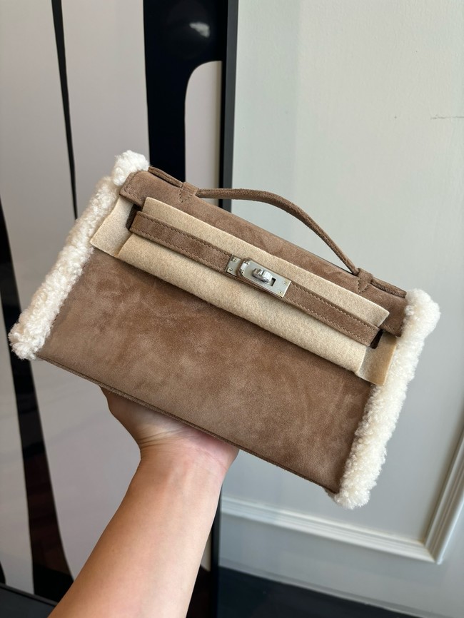 Hermes Kelly 22cm Tote Bag Suede Leather KL22 gray