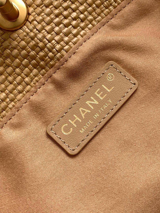 CHANEL Maxi Shopping Bag Braided Raffia AS5463 Dark Beige