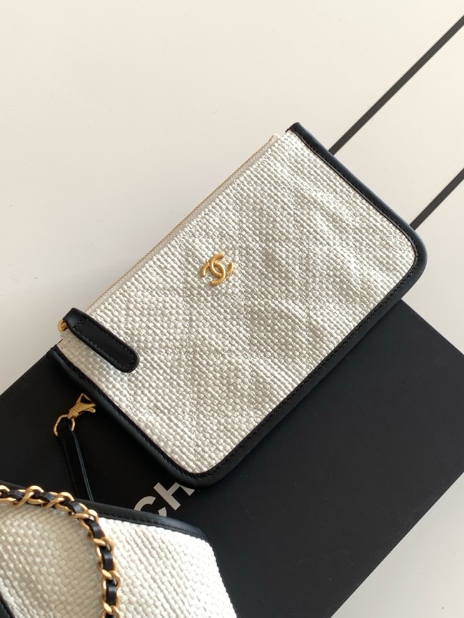 CHANEL Maxi Shopping Bag Braided Raffia AS5463 white