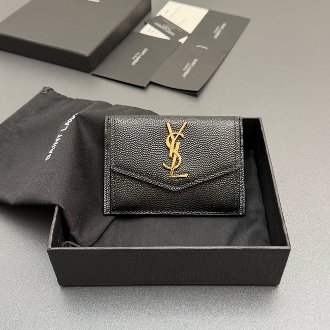 SAINT LAURENT UPTOWN FLAP CARD CASE IN GRAIN DE POUDRE LEATHER 612808-2