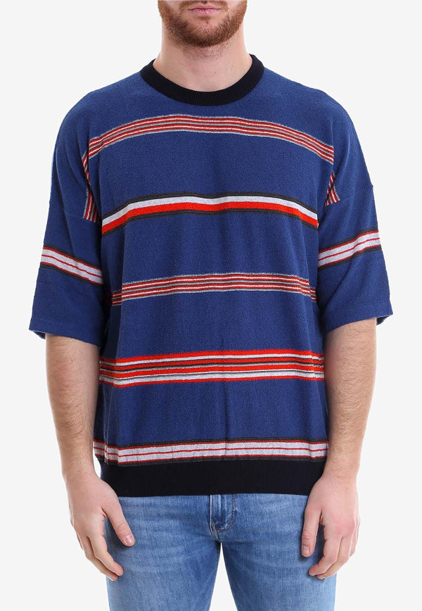 Roberto Collina Nuur Striped Crewneck T-shirt Blue RV46021_RV4614