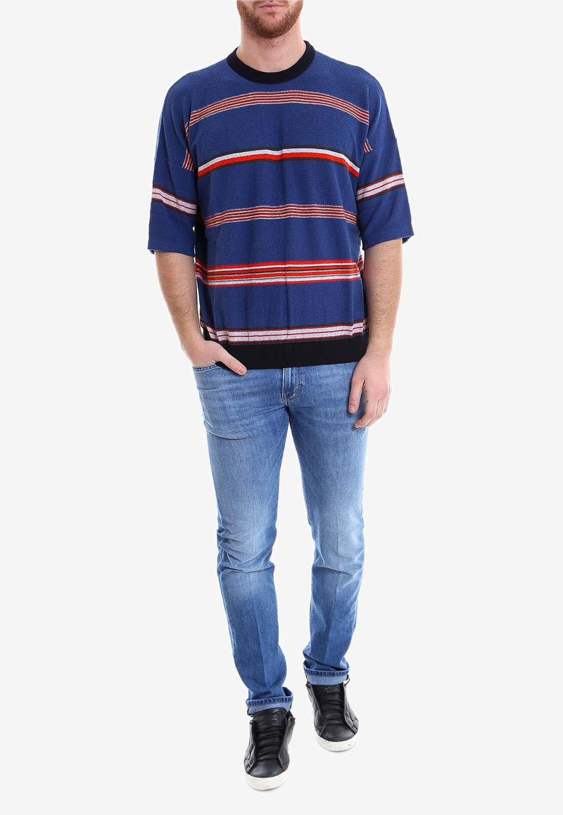 Roberto Collina Nuur Striped Crewneck T-shirt Blue RV46021_RV4614