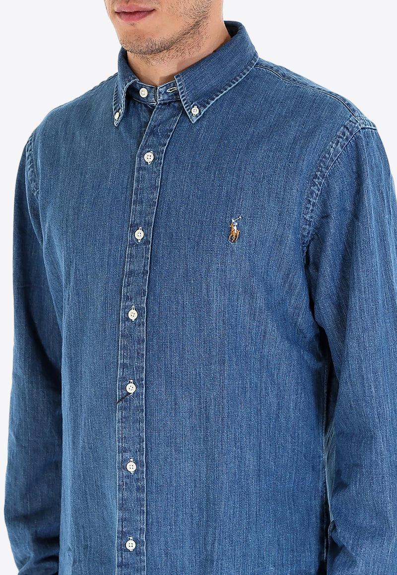 Polo Ralph Lauren Logo Embroidered Denim Shirt Blue 710548539_001