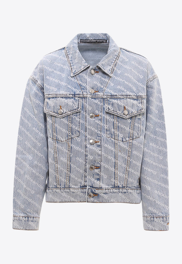 Alexander Wang Falling Back Logo Print Denim Jacket Light Blue 4DC2202756_270