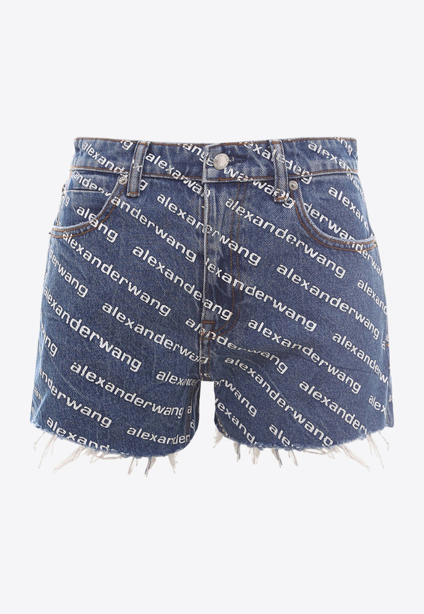 Alexander Wang Bite Logo Print Denim Shorts Blue 4DC1214897_460