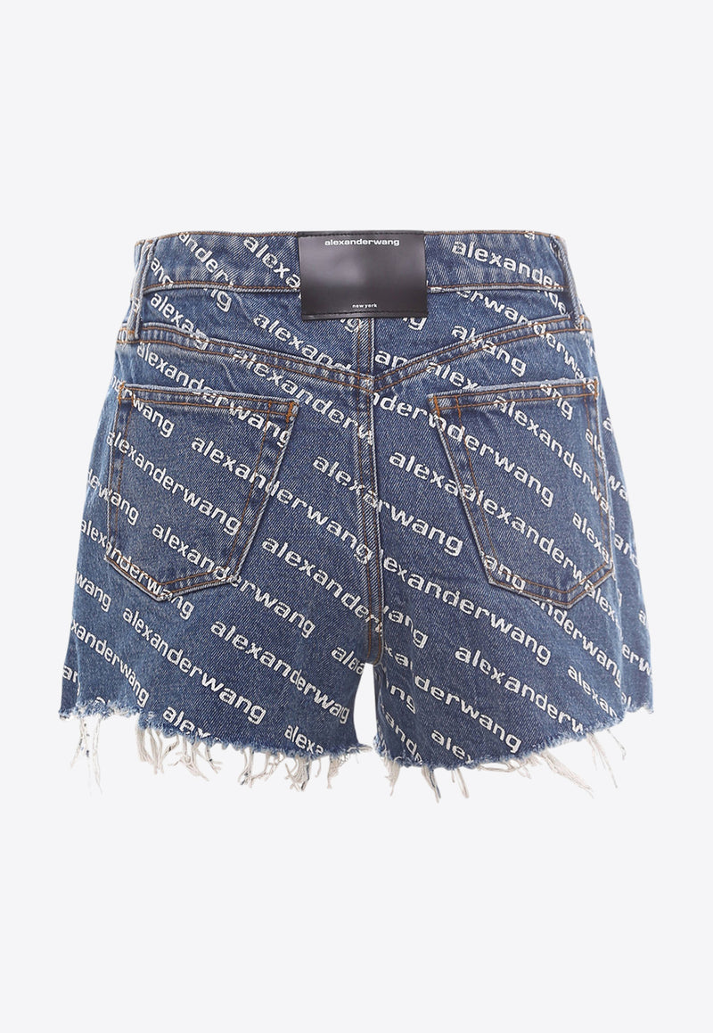 Alexander Wang Bite Logo Print Denim Shorts Blue 4DC1214897_460