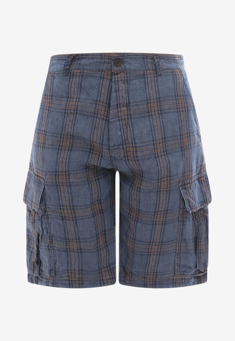 Original Vintage Style Madras Check Cargo Shorts Blue CURD305TO305_JANS