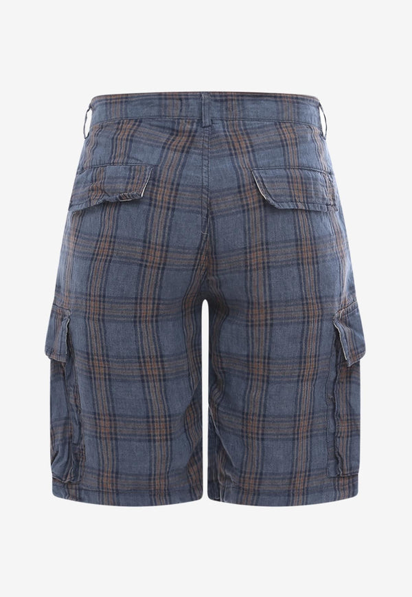 Original Vintage Style Madras Check Cargo Shorts Blue CURD305TO305_JANS