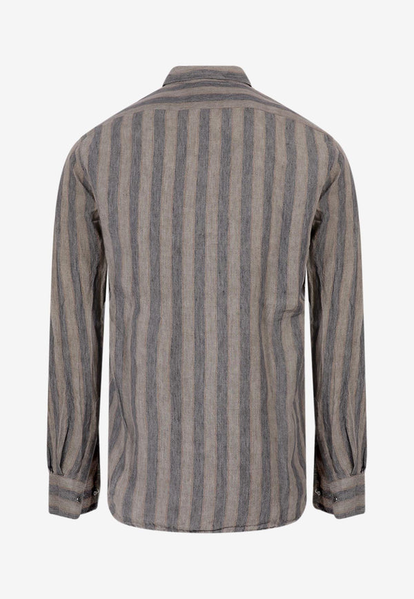 Original Vintage Style Long-Sleeved Striped Shirt Gray TESLA304TO304_KAKI