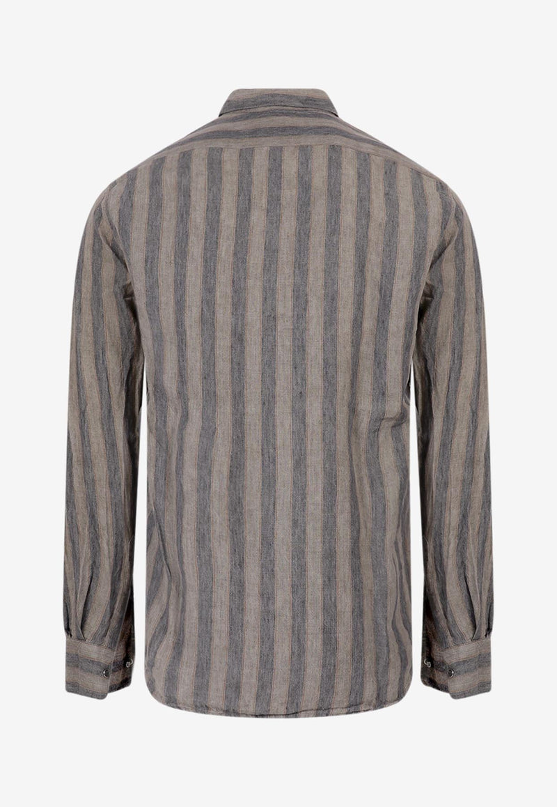 Original Vintage Style Long-Sleeved Striped Shirt Gray TESLA304TO304_KAKI