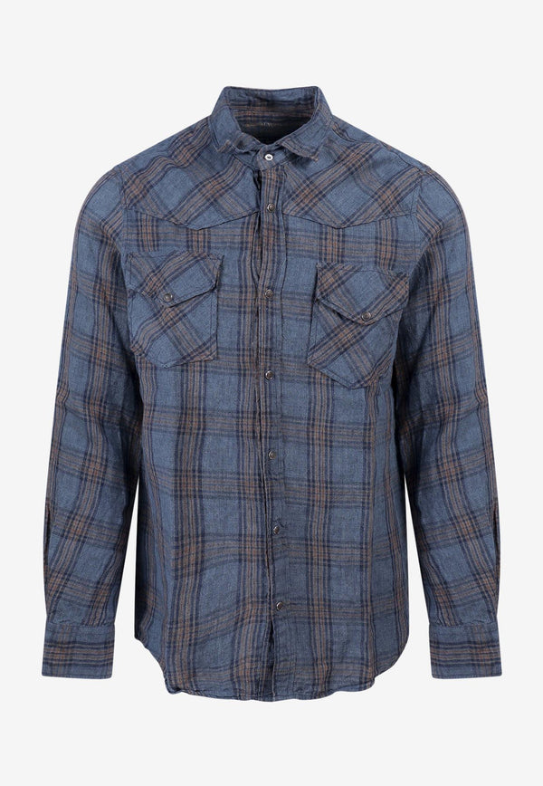 Original Vintage Style Madras Check Long-Sleeved Shirt Blue TESLA305TO305_JAENS