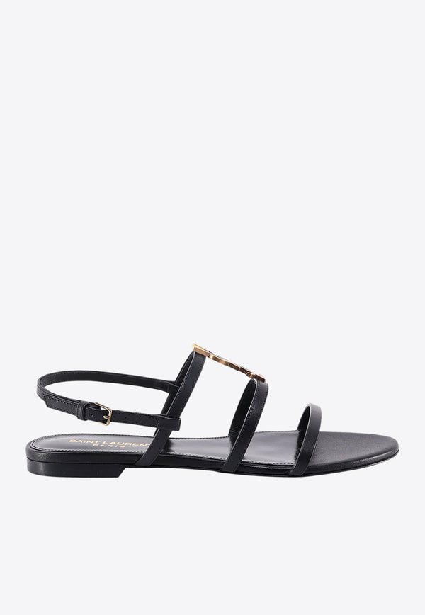 Saint Laurent Cassandra Slingback Flat Sandals in Calf Leather Black 652758BDATT_1000