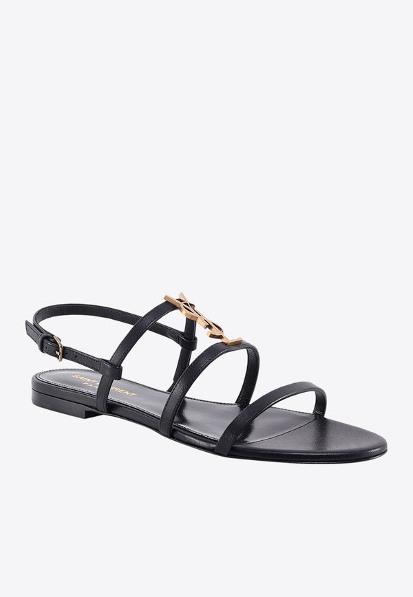 Saint Laurent Cassandra Slingback Flat Sandals in Calf Leather Black 652758BDATT_1000