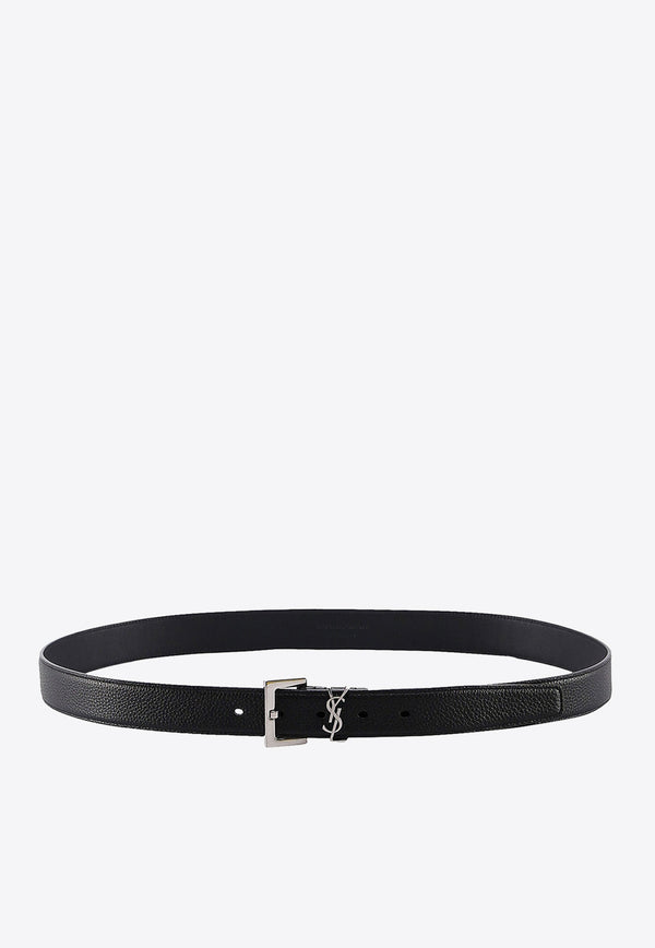 Saint Laurent Cassandre Grained Leather Belt Black 634440DTI0E_1000