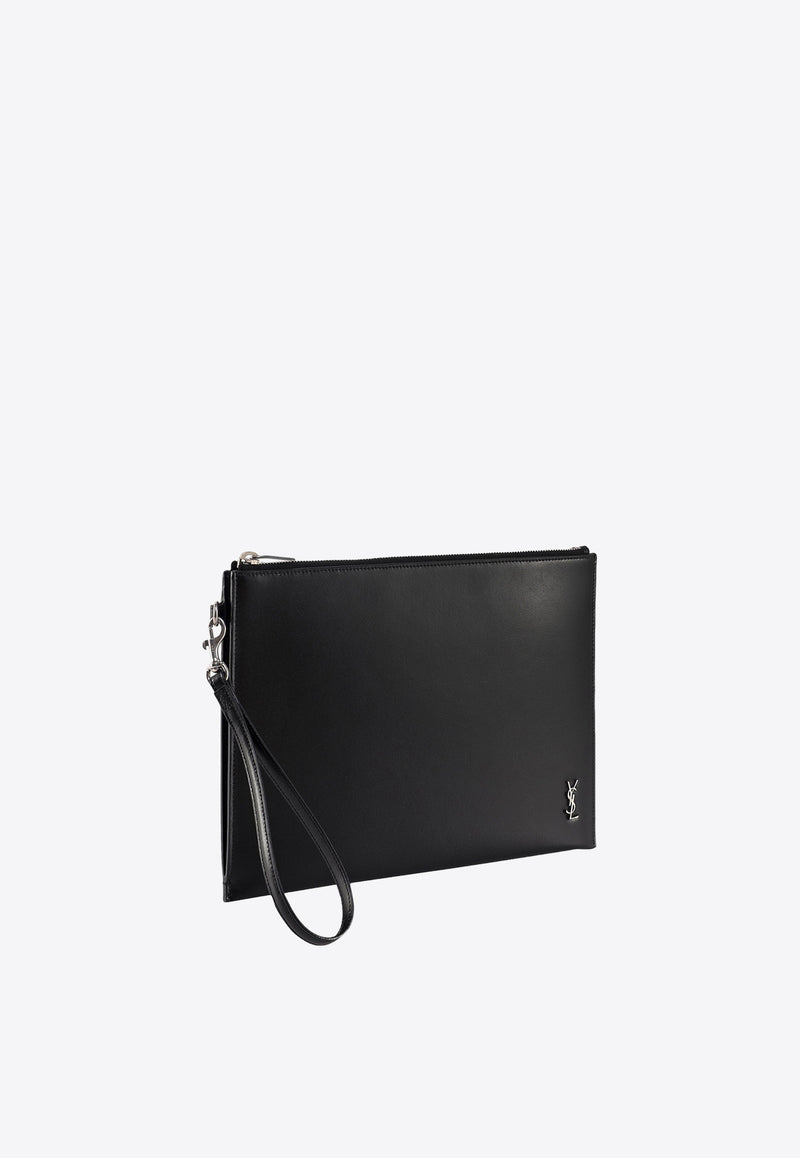 Saint Laurent Cassandra Leather Pouch Black 6838271JB0E_1000