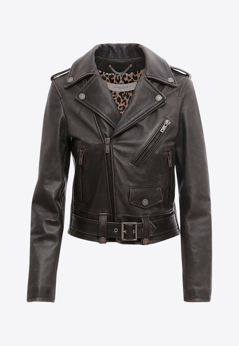 Golden Goose DB Leather Distressed Biker Jacket GWP00848P000647_90100