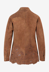 Salvatore Santoro Floral Embroidered Suede Shirt Brown 42038_CAMEL