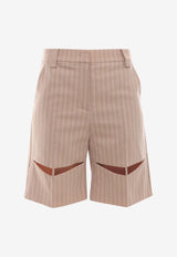 K Krizia Cut-Out Striped Bermuda Shorts Beige J1CX11325_ECRU