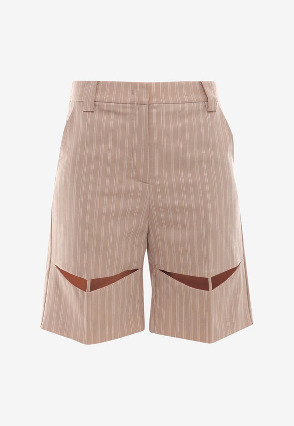 K Krizia Cut-Out Striped Bermuda Shorts Beige J1CX11325_ECRU