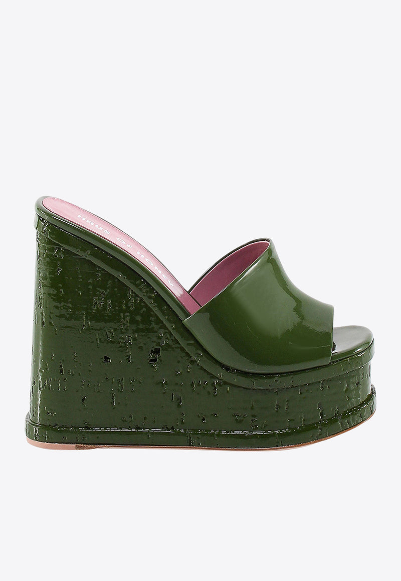 Haus Of Honey Lacquer Doll 150 Patent Leather Wedge Sandals Green HW21309_DARKGREEN