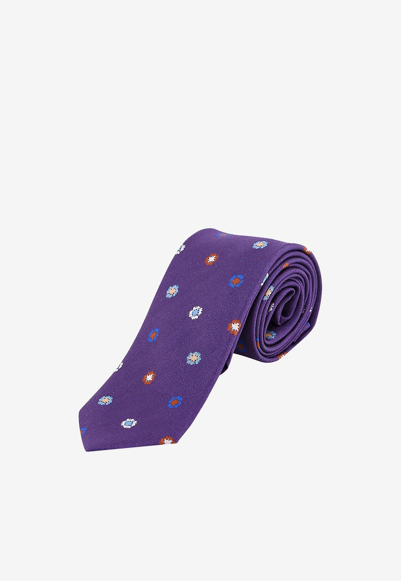 Nicky Milano Floral Print Wool-Blend Tie Purple AGROD_4