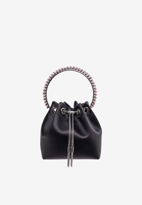 Jimmy Choo Bon Bon Satin Bucket Bag Black BONBONVKM_BLACK