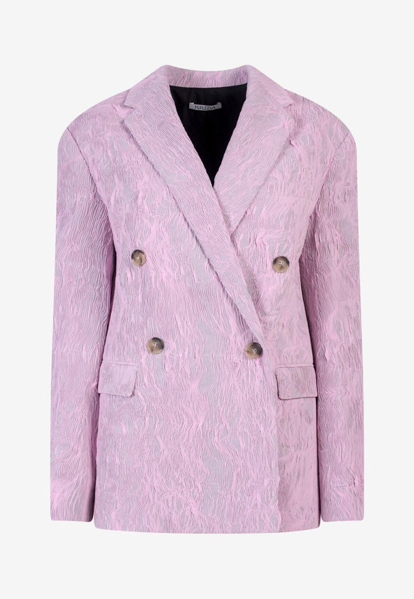 K Krizia Double-Breasted Jacquard Blazer Pink 22AK1J002262_PINK