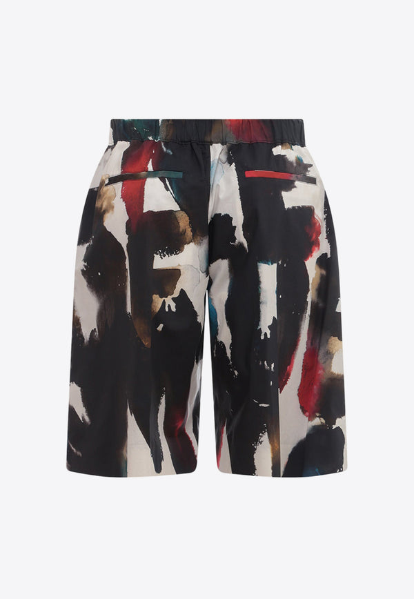 Alexander McQueen All-Over Graffiti Acquerello Print Bermuda Shorts Multicolor 726838QUO76_8500