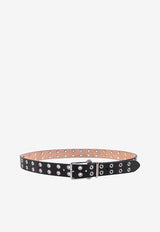 Alexander McQueen Eyelet Embellished Leather Belt Black 5508781AALV_1000