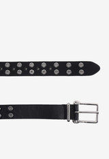 Alexander McQueen Eyelet Embellished Leather Belt Black 5508781AALV_1000