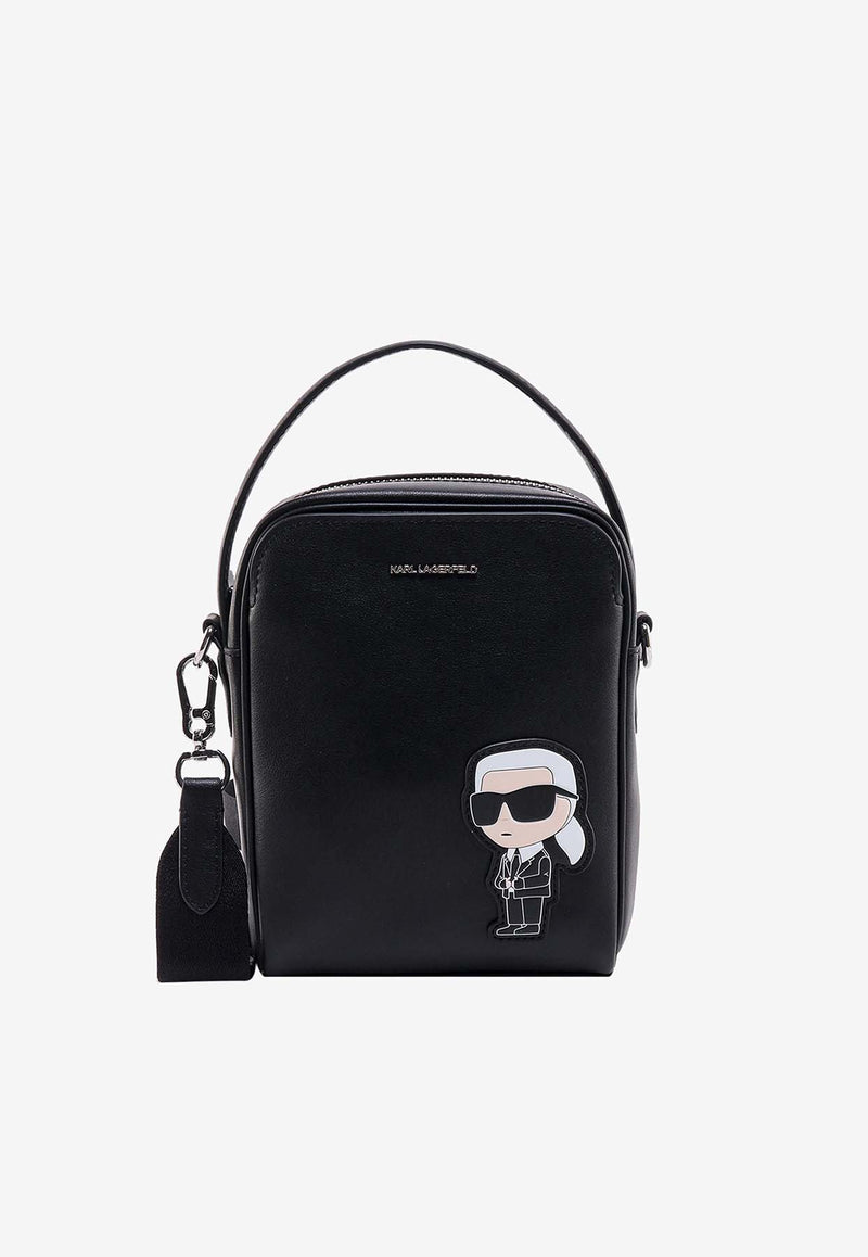 Karl Lagerfeld Karl Patch Leather Crossbody Bag Black 230W3042_A999