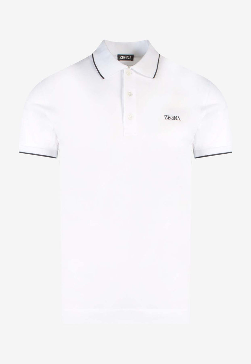 ZEGNA Embroidered Logo Polo T-shirtWhite E7358A5B746_N00