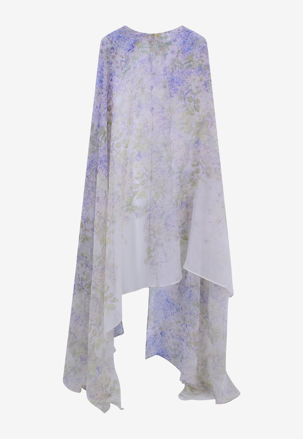 Faliero Sarti Floral Silk Long Cape Blue E235018MARIPOSA_83881