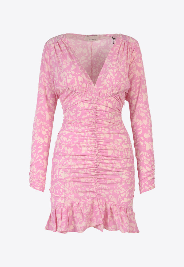 Isabel Marant Lara V-neck Floral Mini Dress Pink RO0058FAA1J02I_40PK