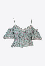 Isabel Marant Etoile Gurava Cold-Shoulder Floral Cropped Top Multicolor HT0030FAA1J50E_ALGR