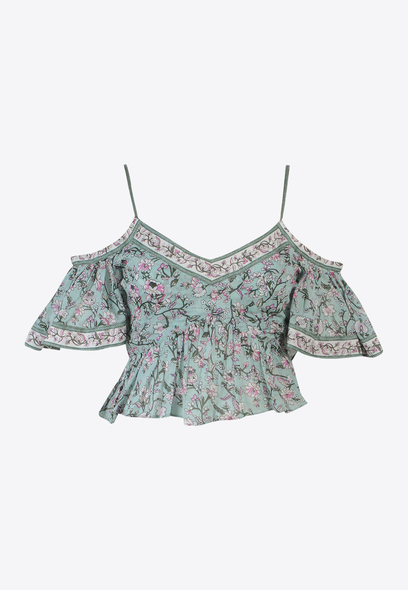 Isabel Marant Etoile Gurava Cold-Shoulder Floral Cropped Top Multicolor HT0030FAA1J50E_ALGR