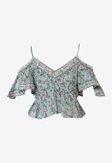 Isabel Marant Etoile Gurava Cold-Shoulder Floral Cropped Top Multicolor HT0030FAA1J50E_ALGR