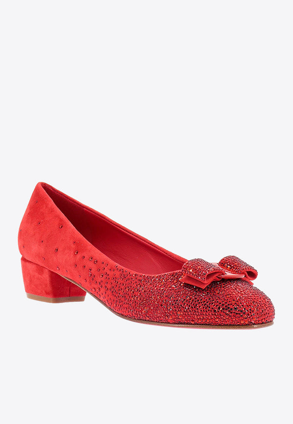 Salvatore Ferragamo 30 Vara Bow Crystal-Embellished Pumps 01F609761507_ROSSO Red