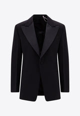 Salvatore Ferragamo Single-Breasted Wool Tuxedo Blazer Black 142202761935_NERO