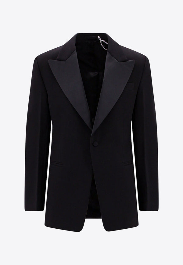 Salvatore Ferragamo Single-Breasted Wool Tuxedo Blazer Black 142202761935_NERO