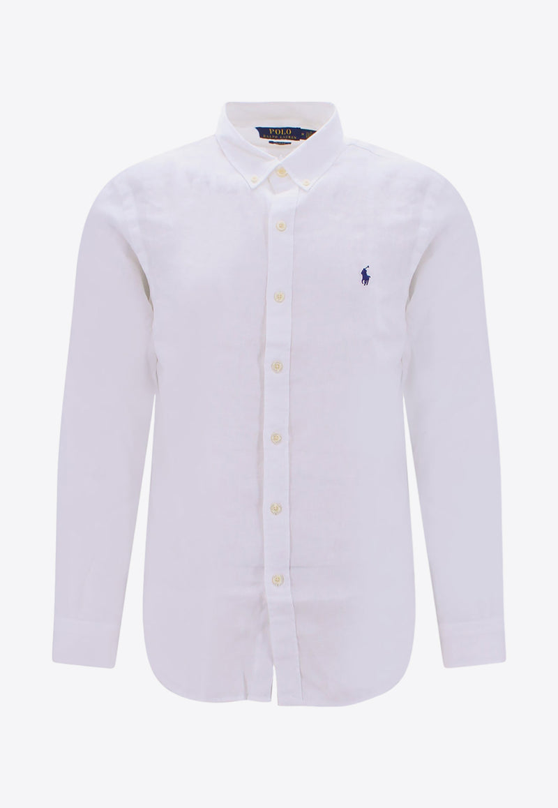 Polo Ralph Lauren Logo Embroidered Long-Sleeved Shirt White 710829443_002