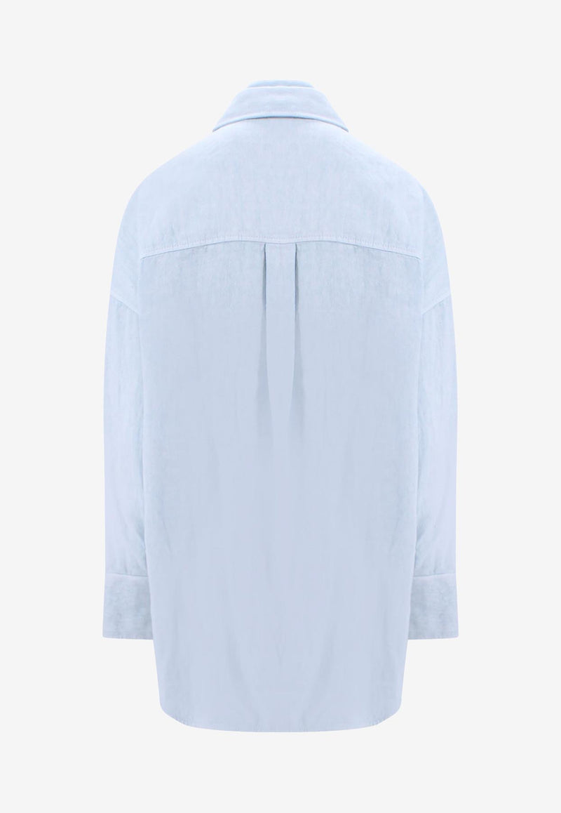 K Krizia Oversized Long-Sleeved Linen Shirt Light Blue 23PK1SH0231778_WHITE