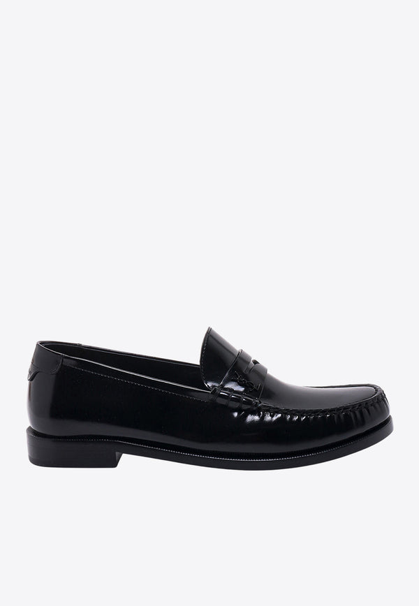 Saint Laurent Glazed Leather Penny Loafers Black 670231AAA7R_1000