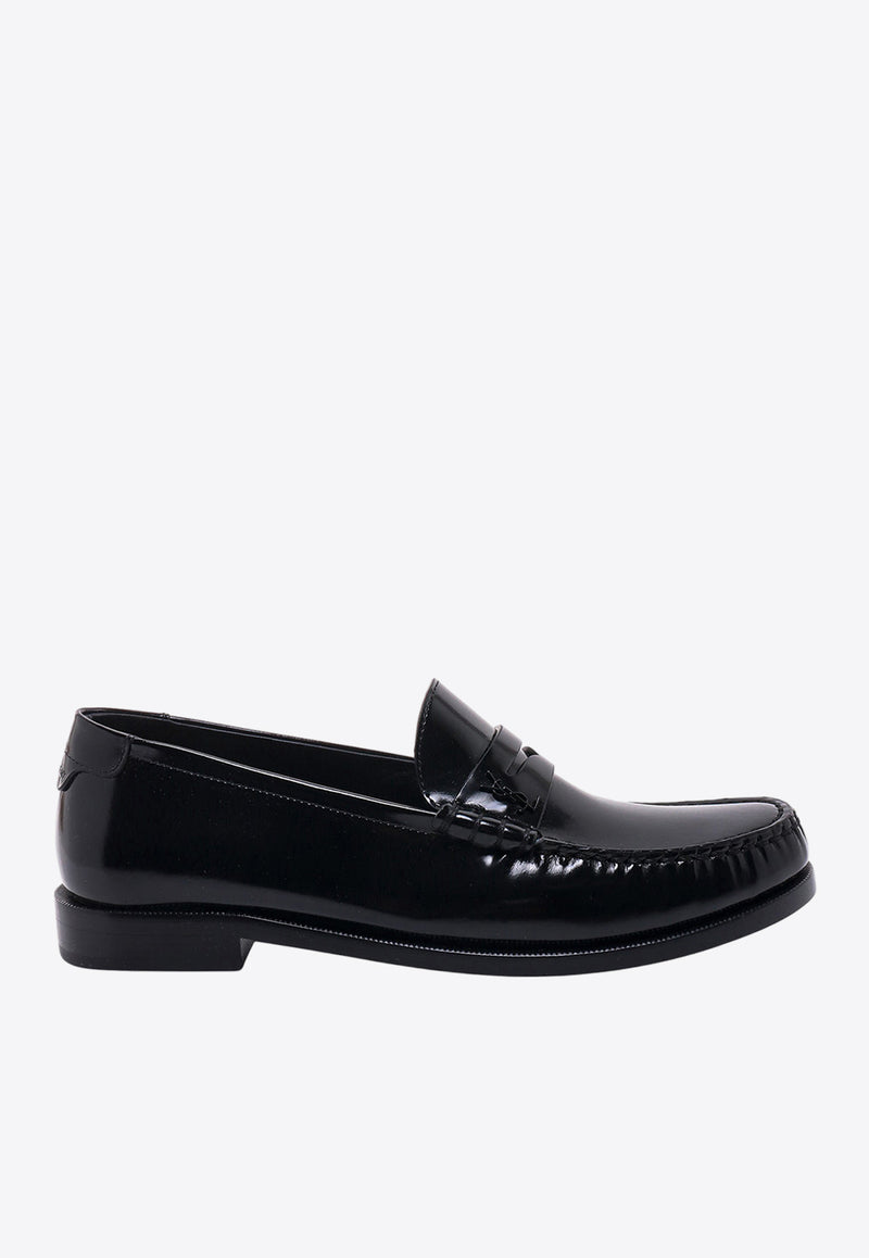 Saint Laurent Glazed Leather Penny Loafers Black 670231AAA7R_1000