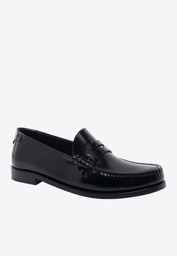 Saint Laurent Glazed Leather Penny Loafers Black 670231AAA7R_1000