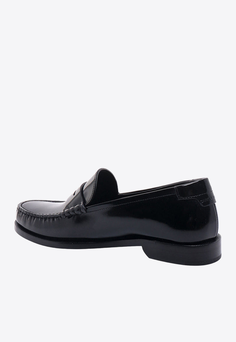 Saint Laurent Glazed Leather Penny Loafers Black 670231AAA7R_1000