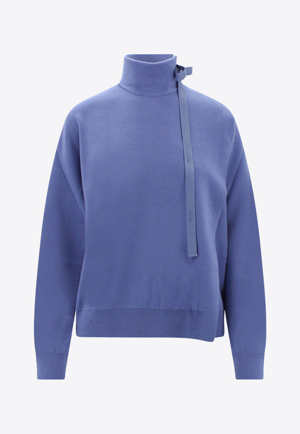 Fendi High-Neck Wool Sweater with Strap Light Blue FZX972ANJK_F1KE5