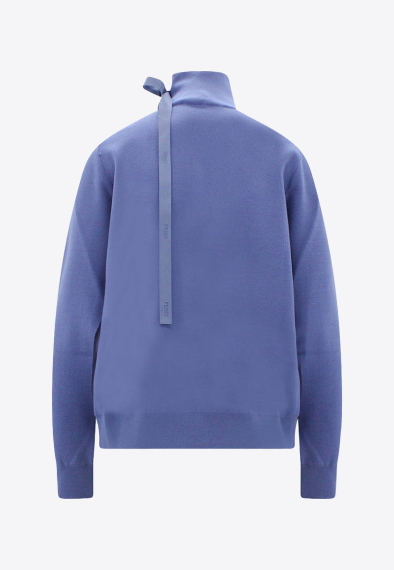 Fendi High-Neck Wool Sweater with Strap Light Blue FZX972ANJK_F1KE5