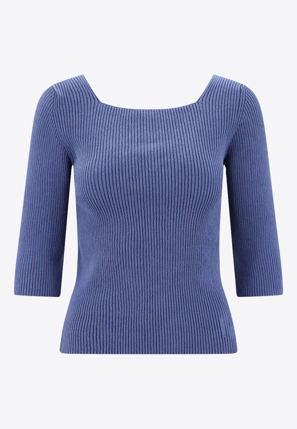 Fendi Square-Neck Rib Knit Top Blue FZX979ANJB_F1KE5